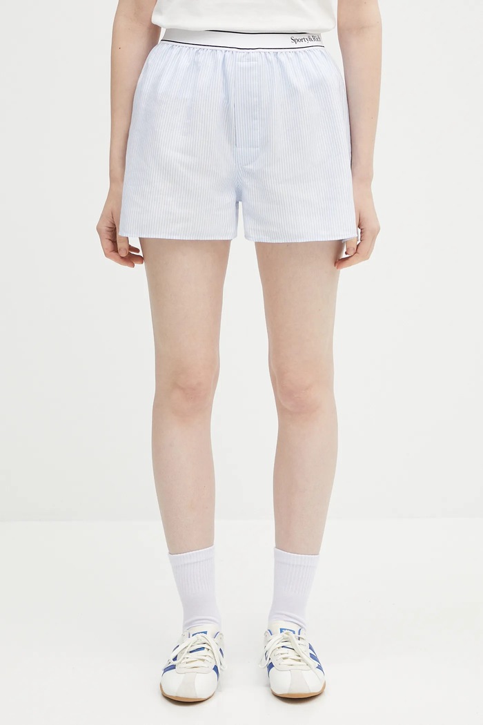 Sporty & Rich cotton shorts Serif Logo Oxford cotton blue SH015620300ST03