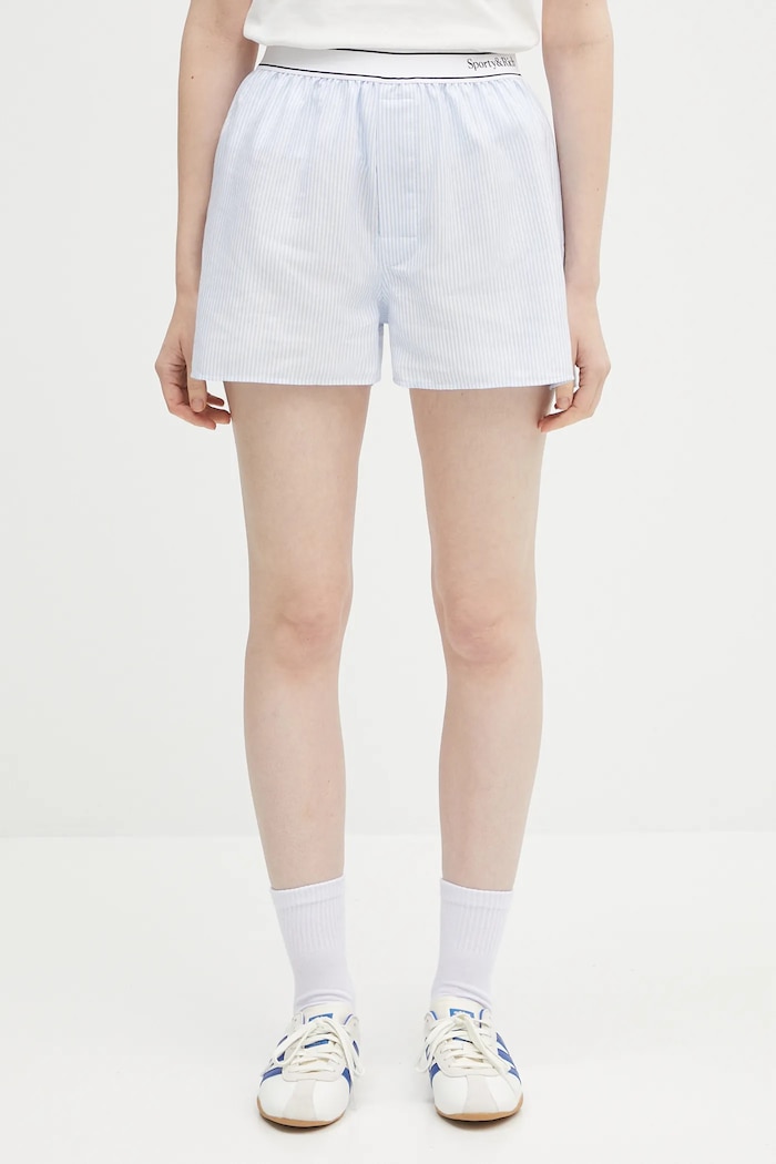 Sporty & Rich cotton shorts Serif Logo Oxford cotton blue SH015620300ST03