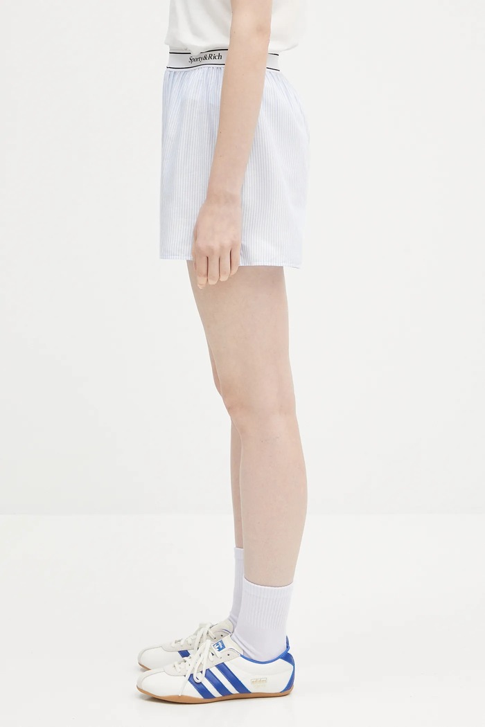 Sporty & Rich cotton shorts Serif Logo Oxford SH015620300ST03 blue SS25
