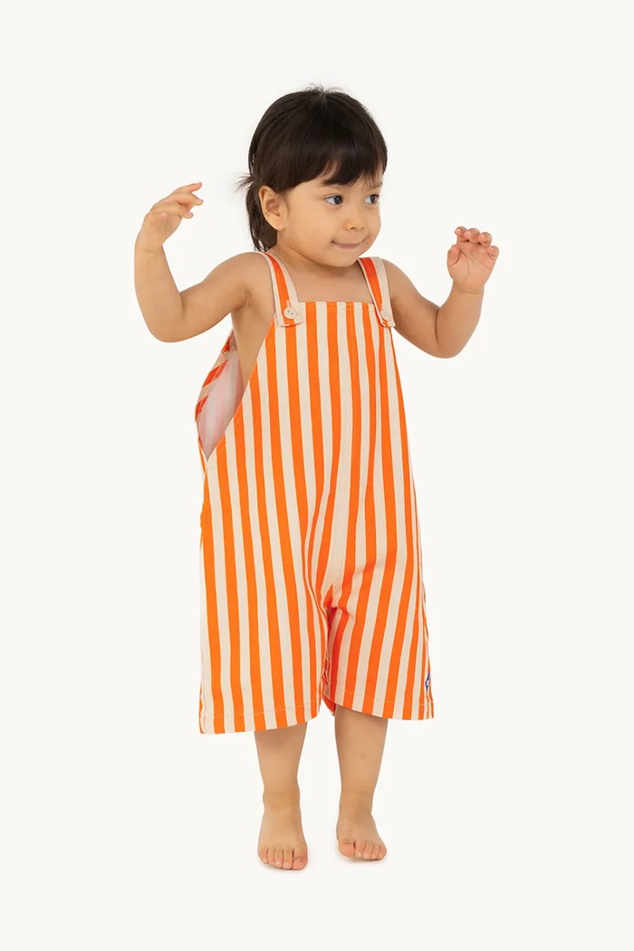 Dětské lacláče Tinycottons STRIPED SHORT DUNGAREE bavlna oranžová SS25.232