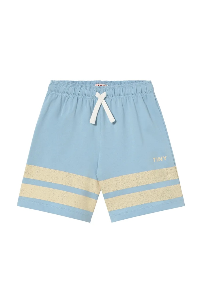 Детски памучен къс панталон Tinycottons STRIPES LOGO SHORT SS25.139 син SS25