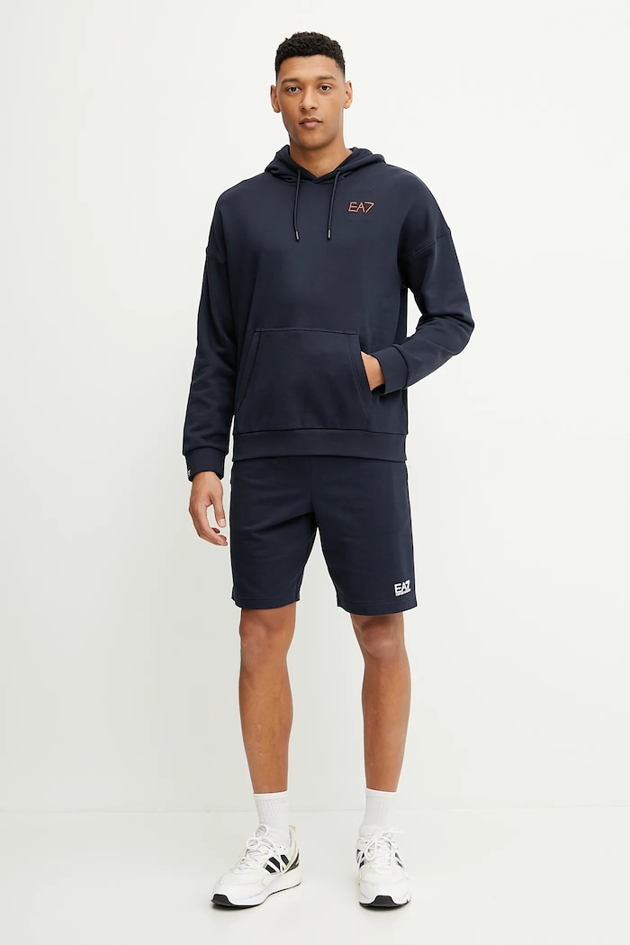 EA7 Emporio Armani trenirka kratke hlače moške bombažne PJVRZ.8NPS65 mornarsko modra SS26