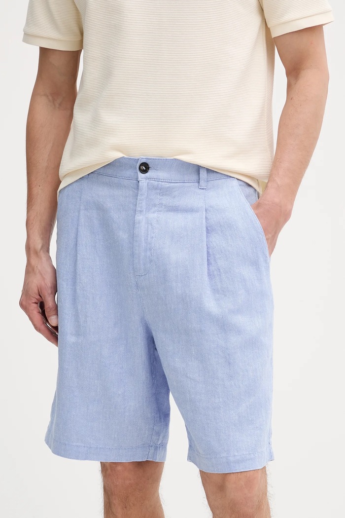 United Colors of Benetton szorty lniane tkanina niebieski 43B3U9010