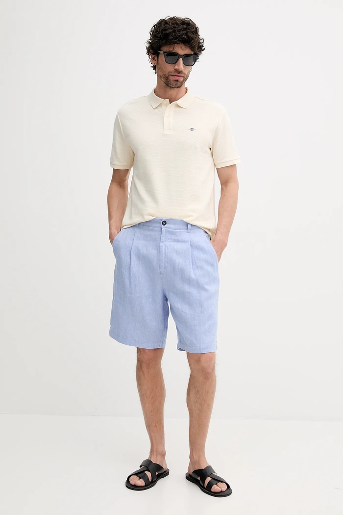 United Colors of Benetton szorty lniane 43B3U9010 niebieski SS25