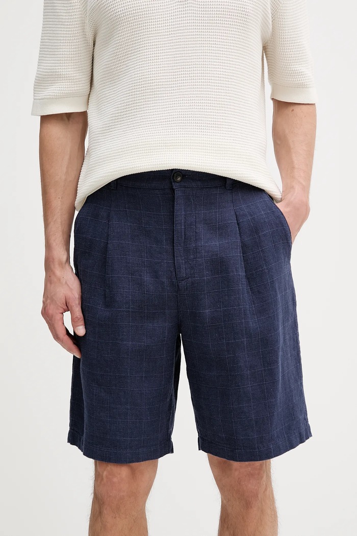 United Colors of Benetton szorty lniane tkanina granatowy 43B3U9010