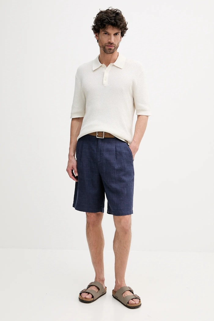 United Colors of Benetton szorty lniane 43B3U9010 granatowy SS25