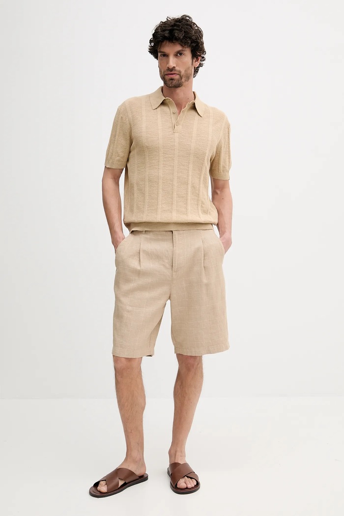 United Colors of Benetton szorty lniane 43B3U9010 beżowy SS25
