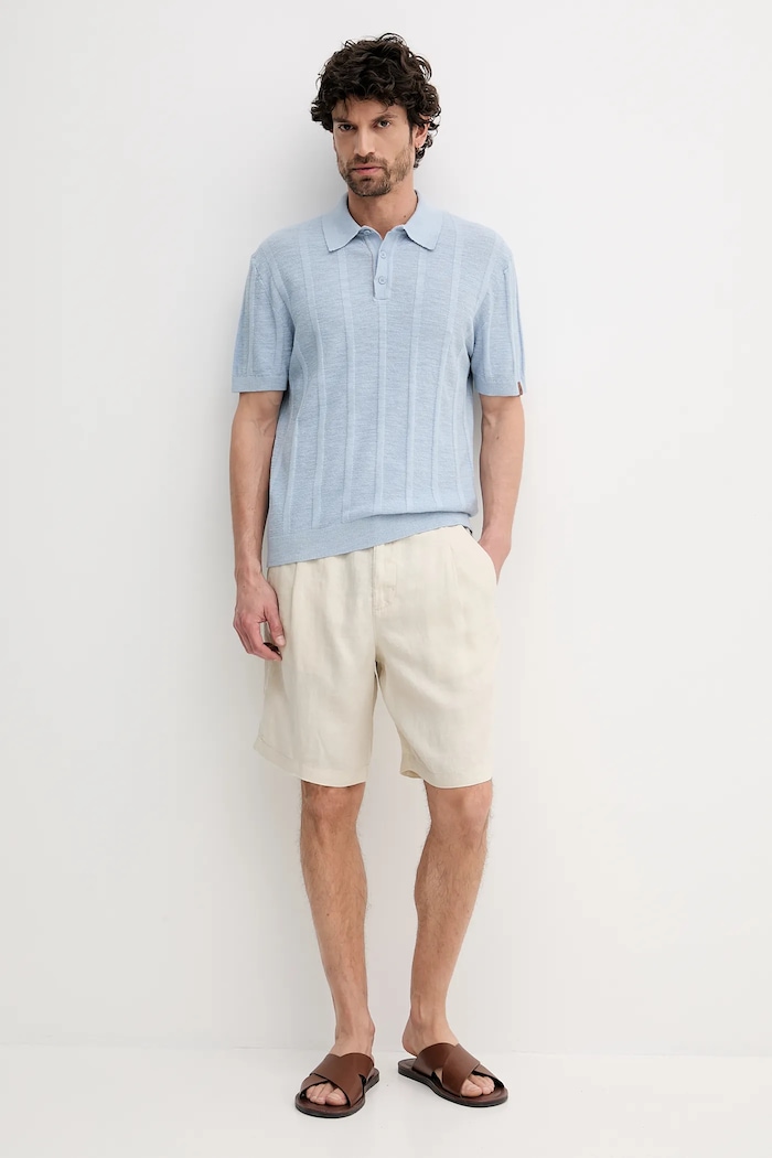 United Colors of Benetton Szorty męskie lniane 4AGHU900Z beżowy SS26