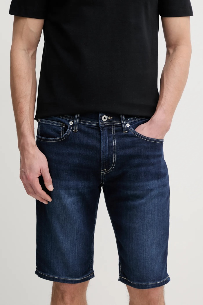 Pepe Jeans Szorty jeansowe SLIM GYMDIGO SHORT TRACK granatowy PM801075EE4