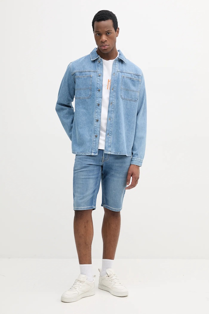 Pepe Jeans Szorty jeansowe SLIM GYMDIGO SHORT TRACK PM801075HV1 niebieski SS25