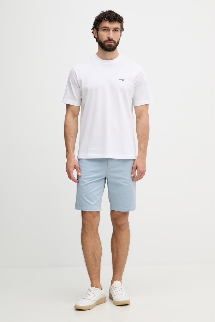 BOSS Orange šortky chino pánske bavlnené s elastanom 50536723 modrá SS26