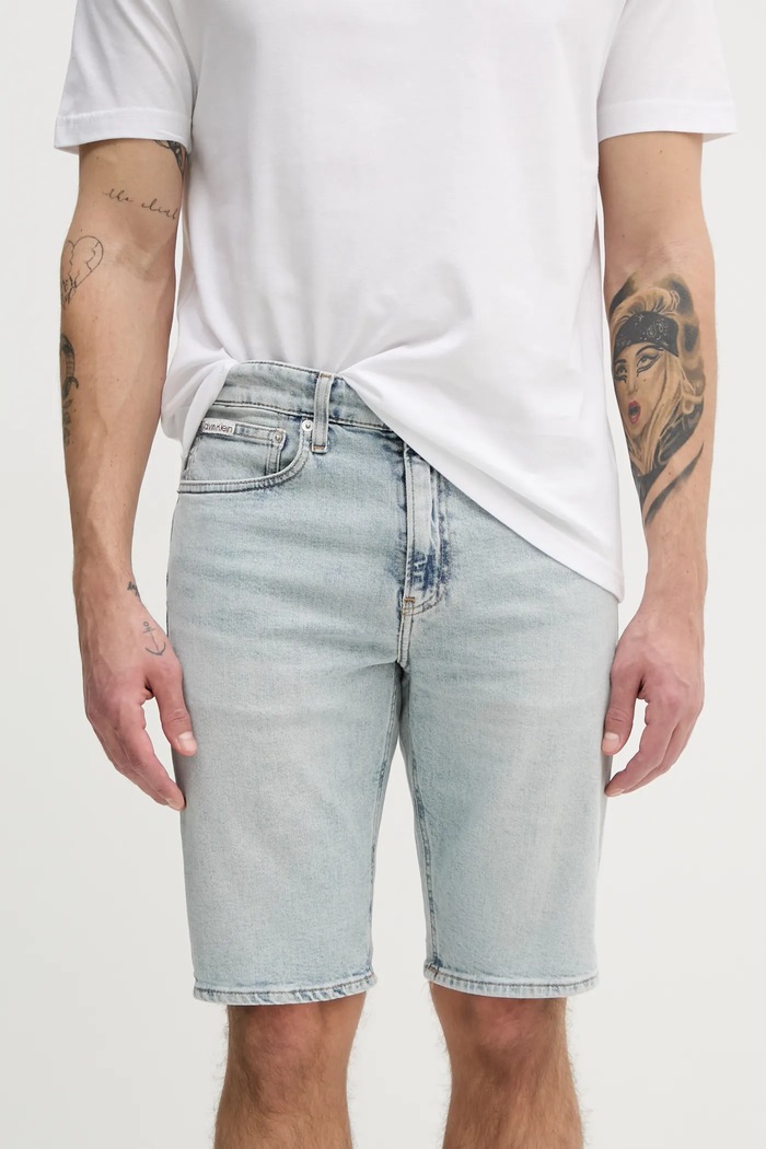 Rifľové krátke nohavice Calvin Klein Jeans rifľovina modrá J30J327185