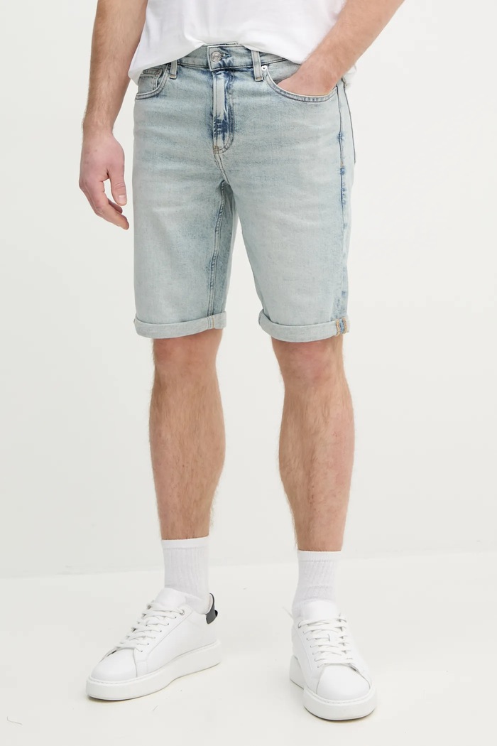 Rifľové krátke nohavice Calvin Klein Jeans rifľovina modrá J30J327193
