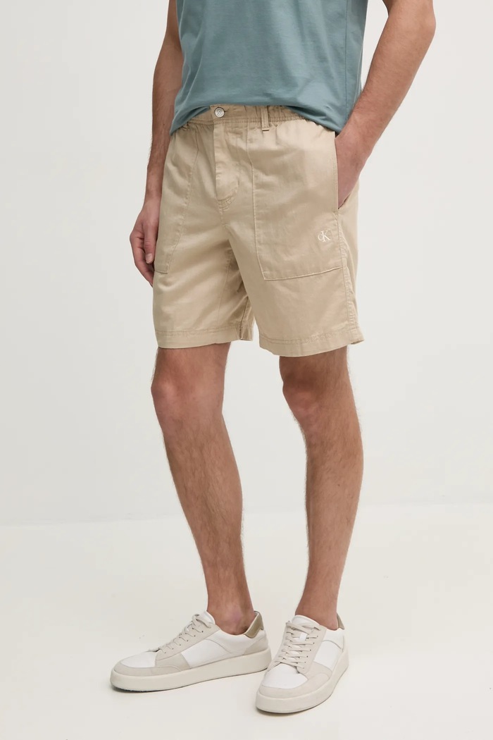 Kratke hlače s dodatkom lana Calvin Klein Jeans tkanina bež J30J327300