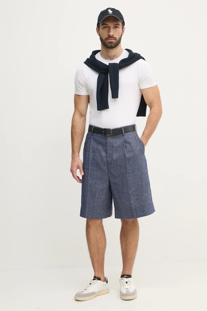 Ľanové šortky Tommy Hilfiger SQTHL7544.SQTH503 modrá SS25