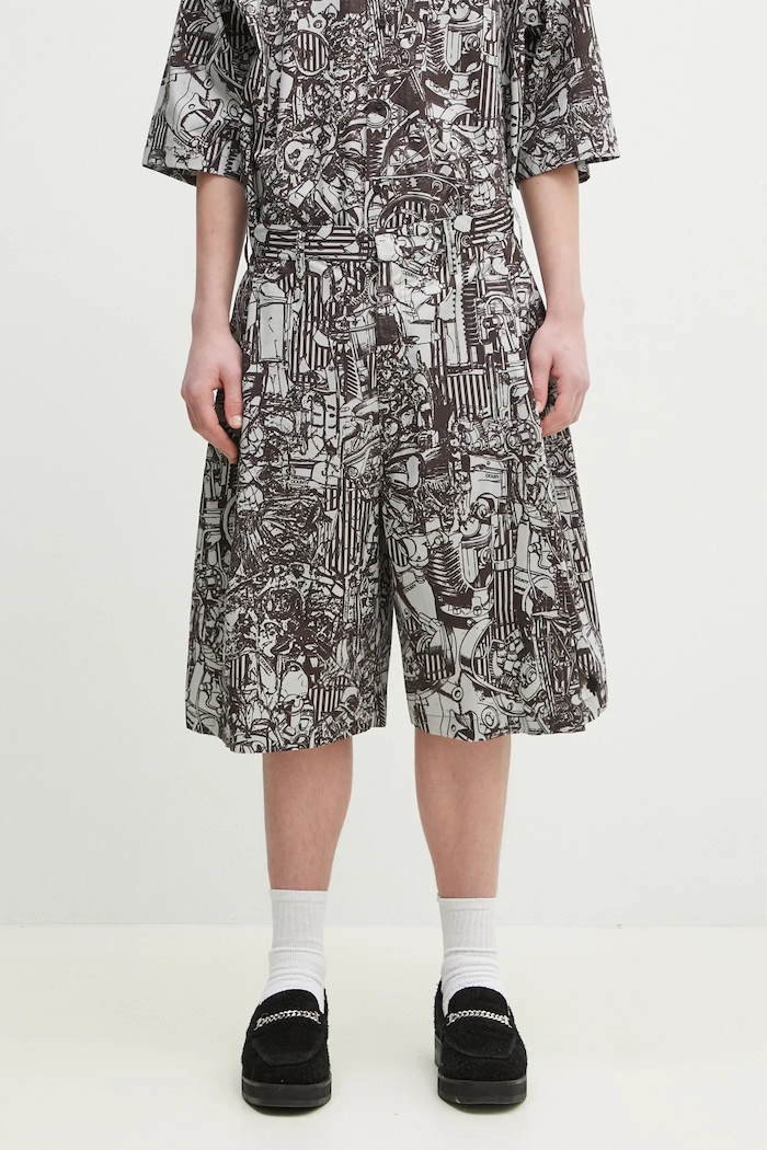 Pamučne kratke hlače Marcelo Burlon Aop Mech Pajama Shorts Dark Grey Medium pamuk siva CMCB00AS25FAB0010706