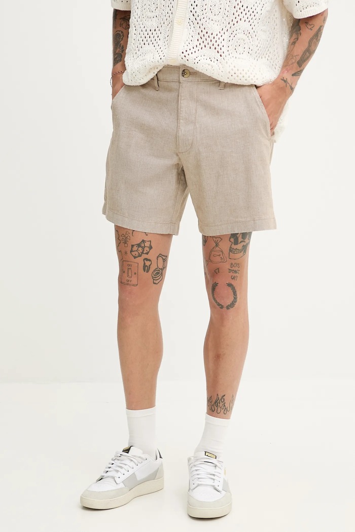 Hollister Co. szorty z domieszką lnu z elastanem beżowy KI328.5167.400