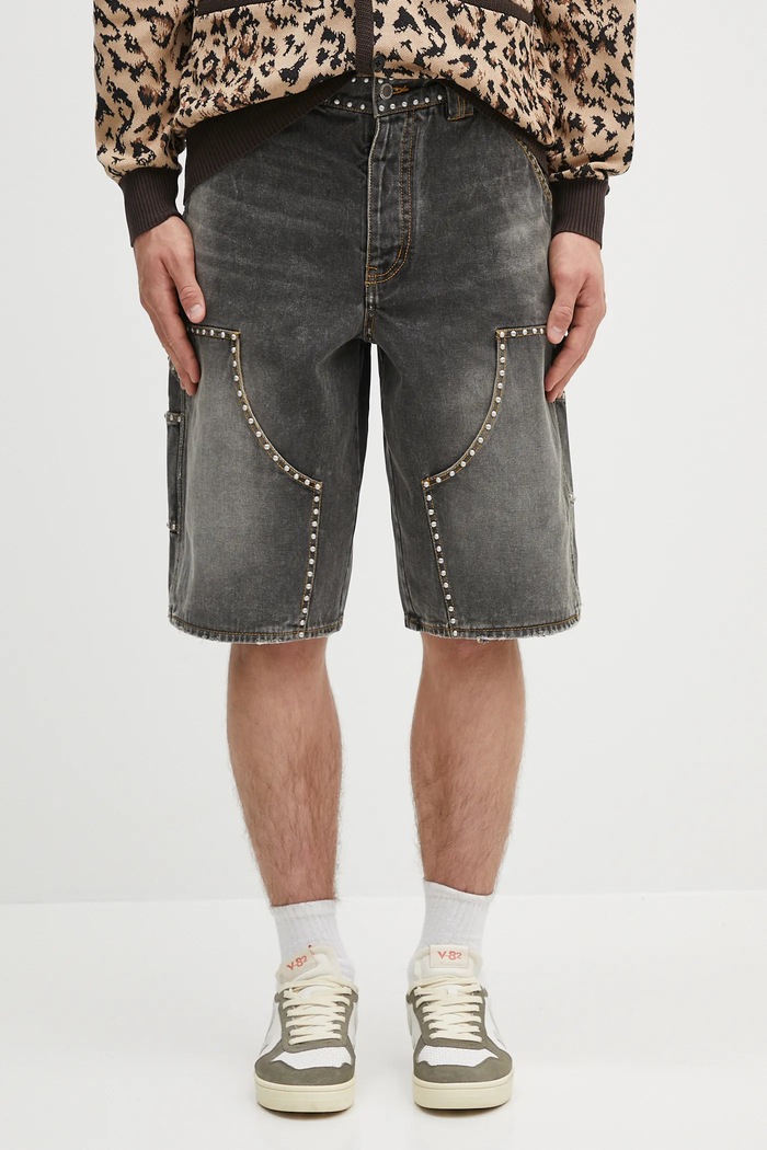 Riflové kraťasy A Bathing Ape Studded Heavy Wash Relaxed Fit 13Oz Denim látka šedá 1L30151303
