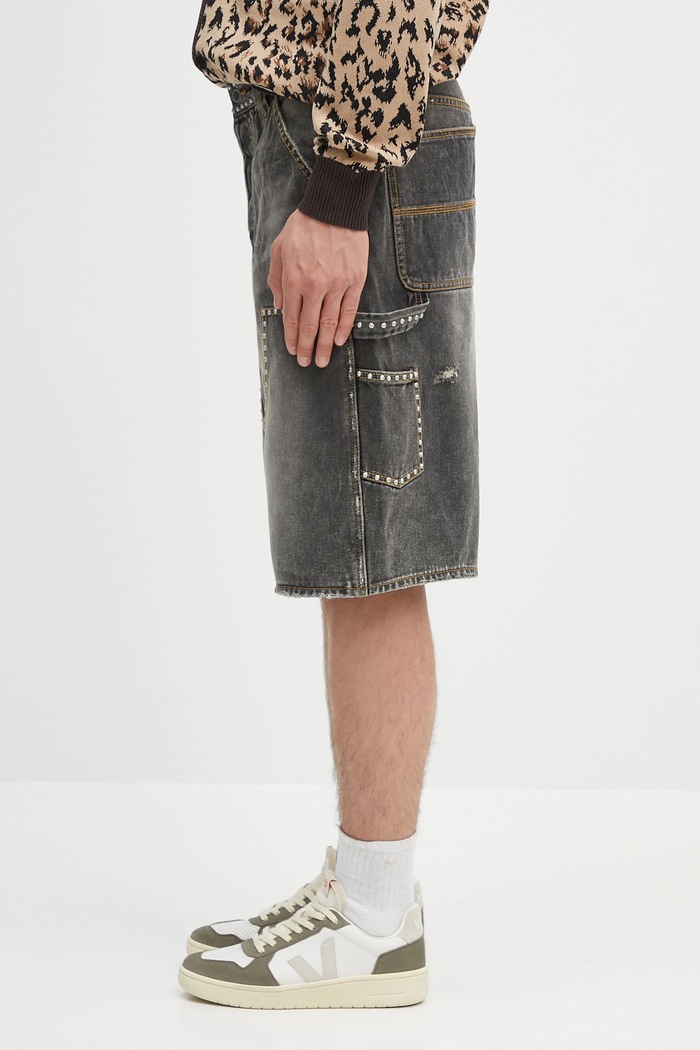 Riflové kraťasy A Bathing Ape Studded Heavy Wash Relaxed Fit 13Oz Denim 1L30151303 šedá SS25