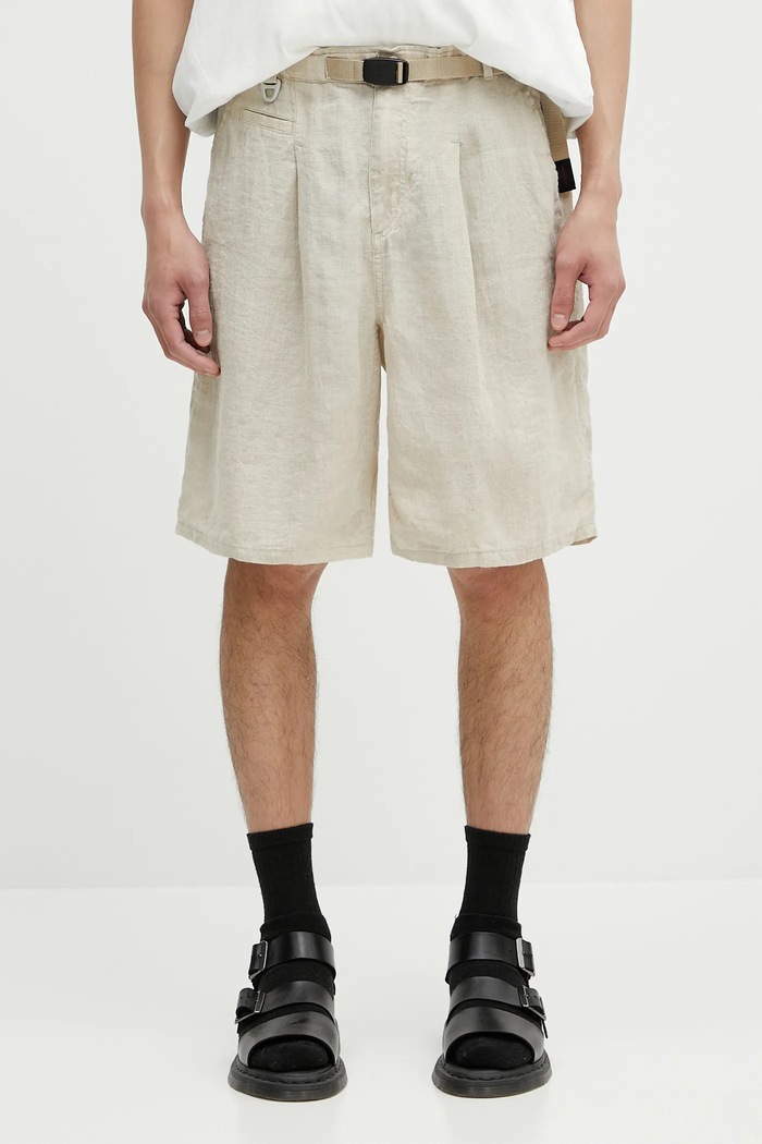 Lanene kratke hlače Undercover Pants bez uzorka bež UC1E4518