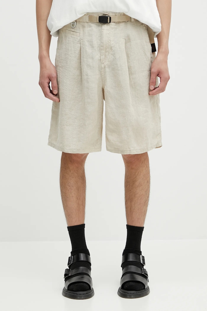 Lanene kratke hlače Undercover Pants bez uzorka bež UC1E4518
