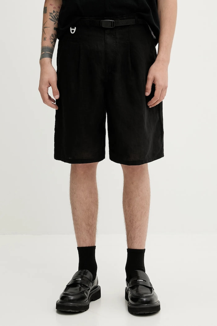 Lanene kratke hlače Undercover Pants bez uzorka crna UC1E4518