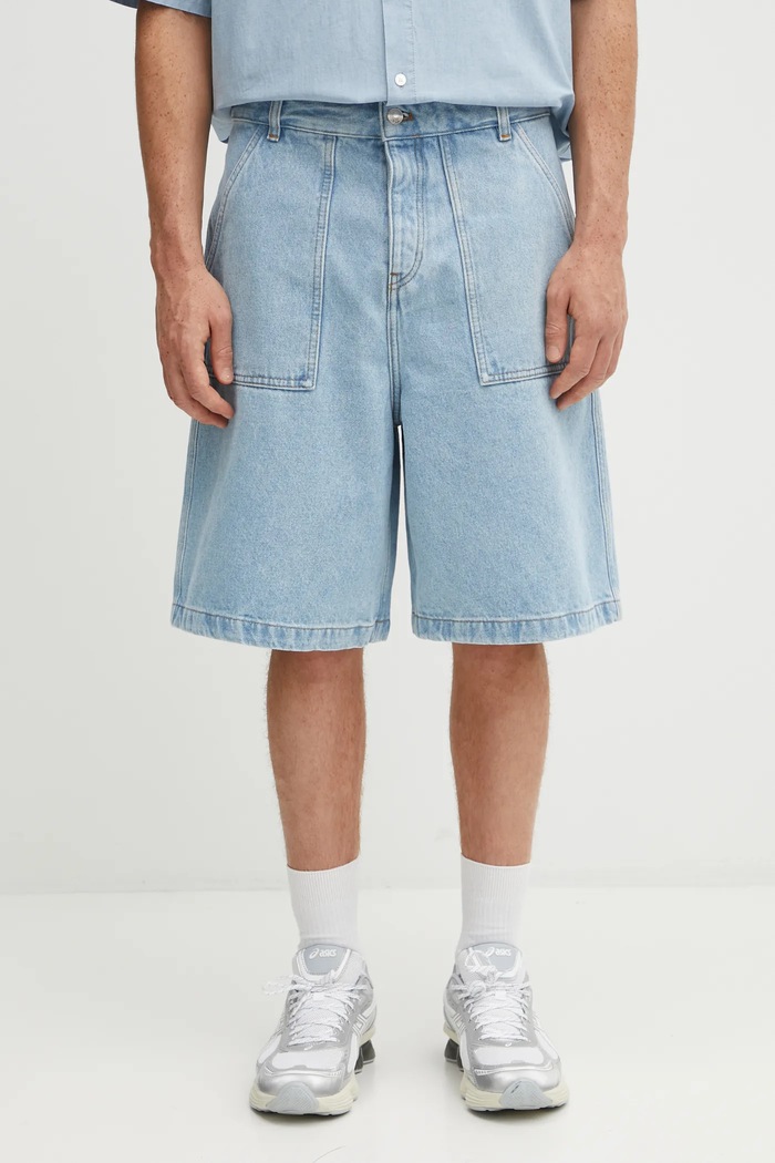 Džínové šortky Maison Kitsuné Denim Workwear hladký modrá OM01403WD4009