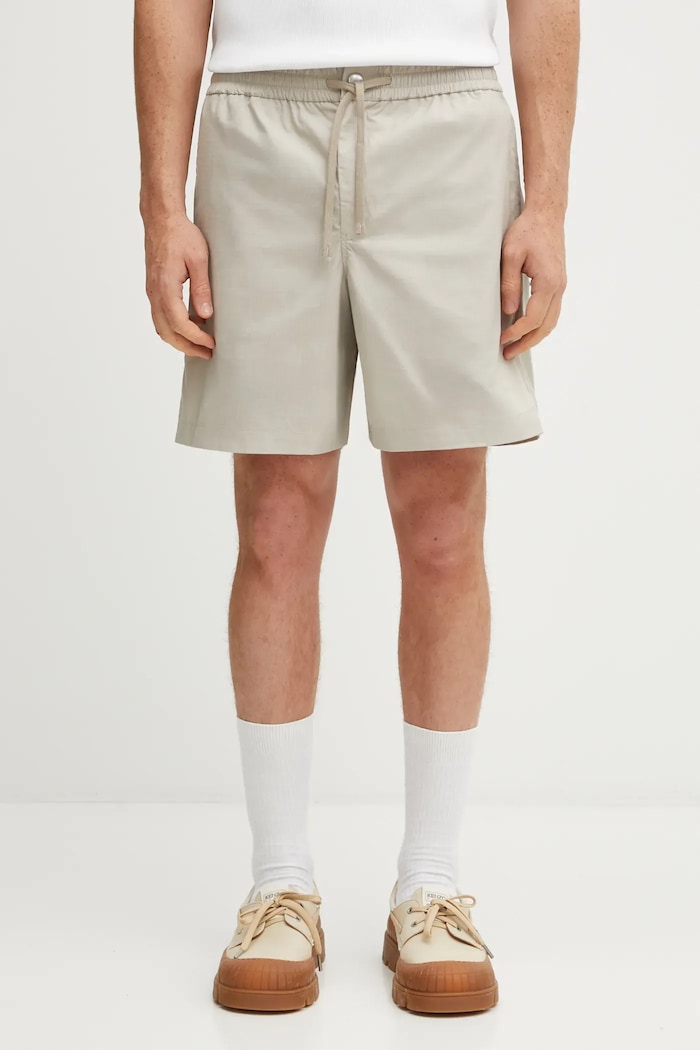 Kraťasy Maison Kitsuné Elasticated hladký béžová OM01414WW9020