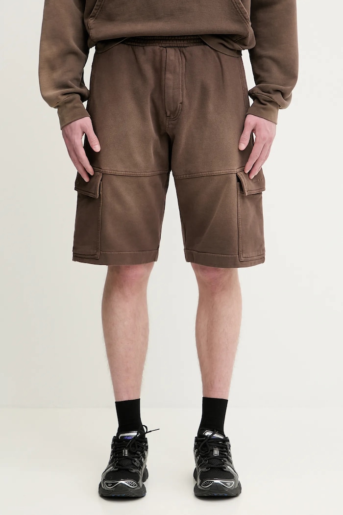 1017 ALYX 9SM pantaloncini in cotone Fleece garment dye cargo cotone marrone AAMSO0084FA01