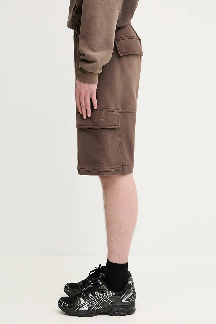 1017 ALYX 9SM pantaloncini in cotone Fleece garment dye cargo AAMSO0084FA01 marrone SS25