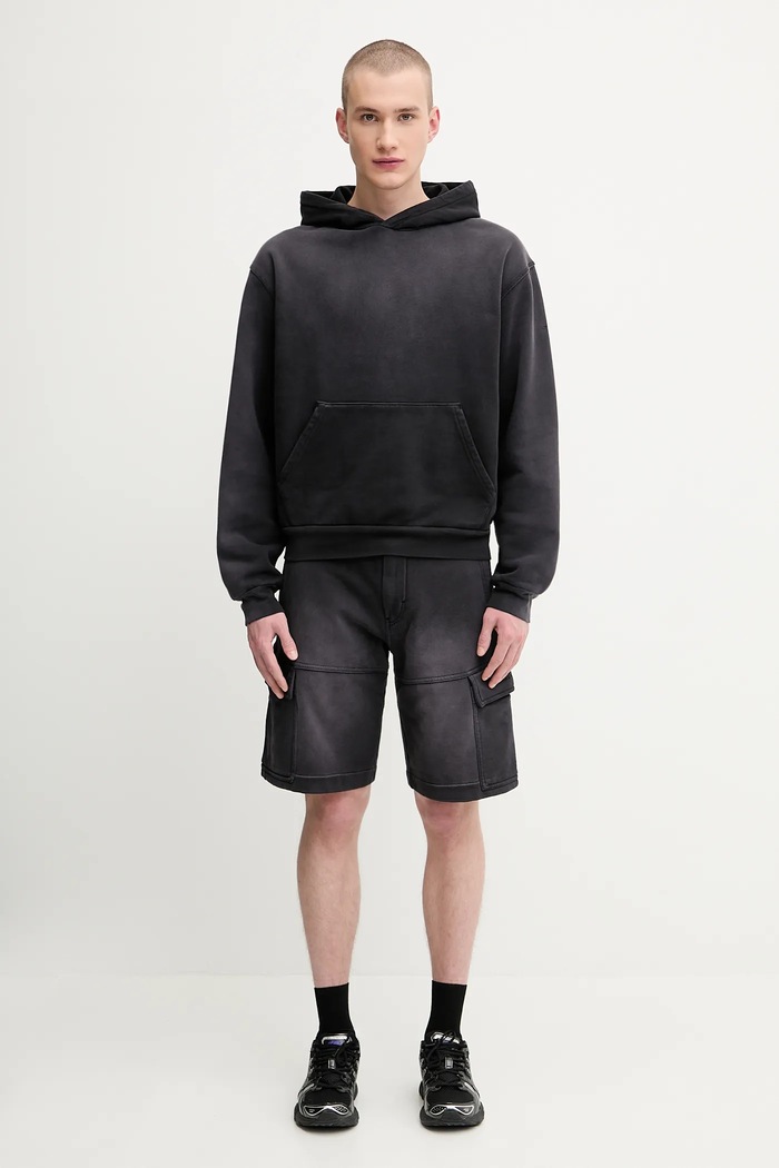 1017 ALYX 9SM pantaloncini in cotone Fleece garment dye cargo nero AAMSO0084FA01