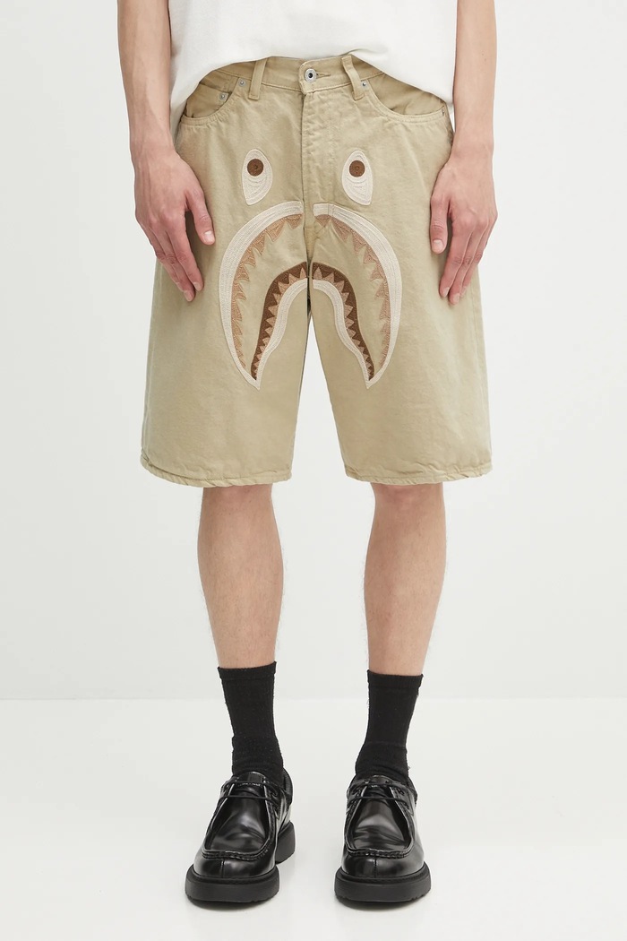Pamučne kratke hlače A Bathing Ape Shark garment dye pamuk bež 1L30151001