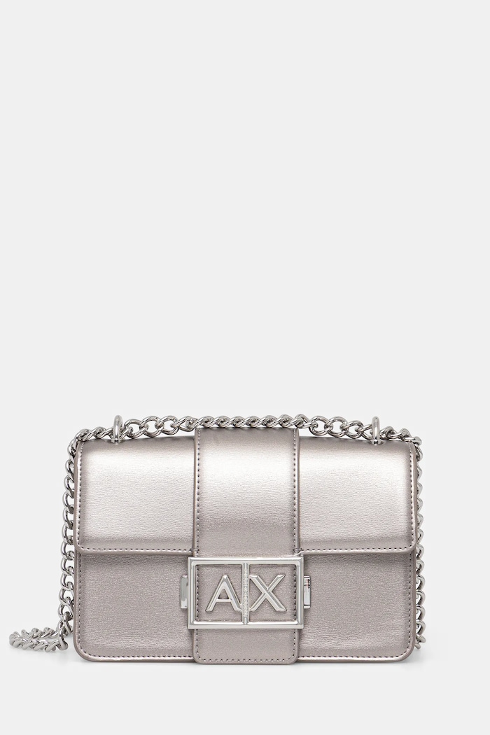 Armani Exchange Geantă poștaș de femei cu imitație de piele argintiu XW000071.AF12039