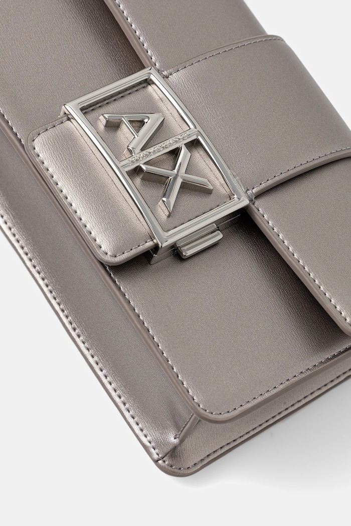 Geantă poștaș de femei cu imitație de piele Armani Exchange XW000071.AF12039 argintiu
