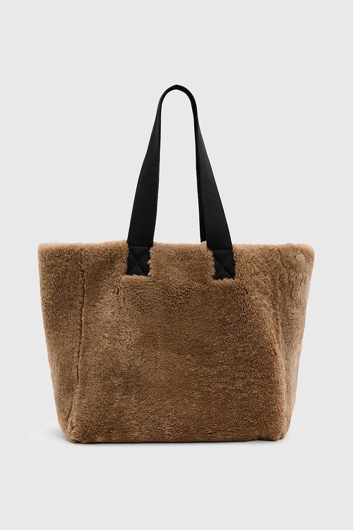 Dvostrana kožna torba AllSaints IZZY SHEARLING bez uzorka smeđa W056XB