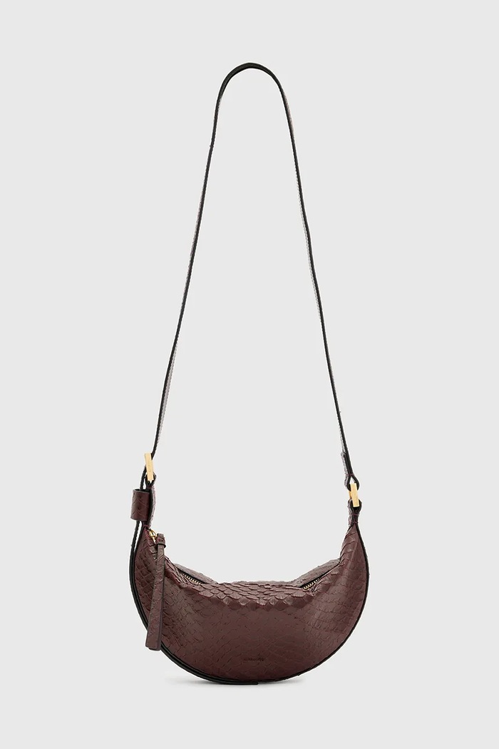 Kožená kabelka AllSaints HALFMOON SNAKE přírodní kůže burgundské W387XB