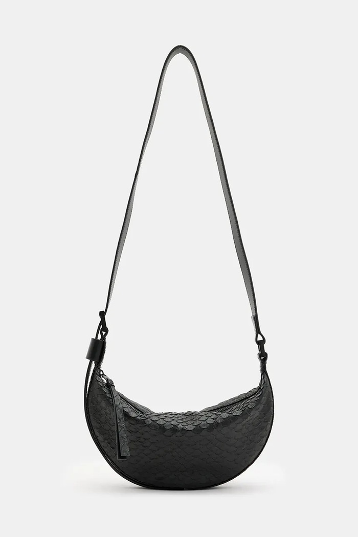 Kožená kabelka AllSaints HALFMOON SNAKE přírodní kůže černá W387XB