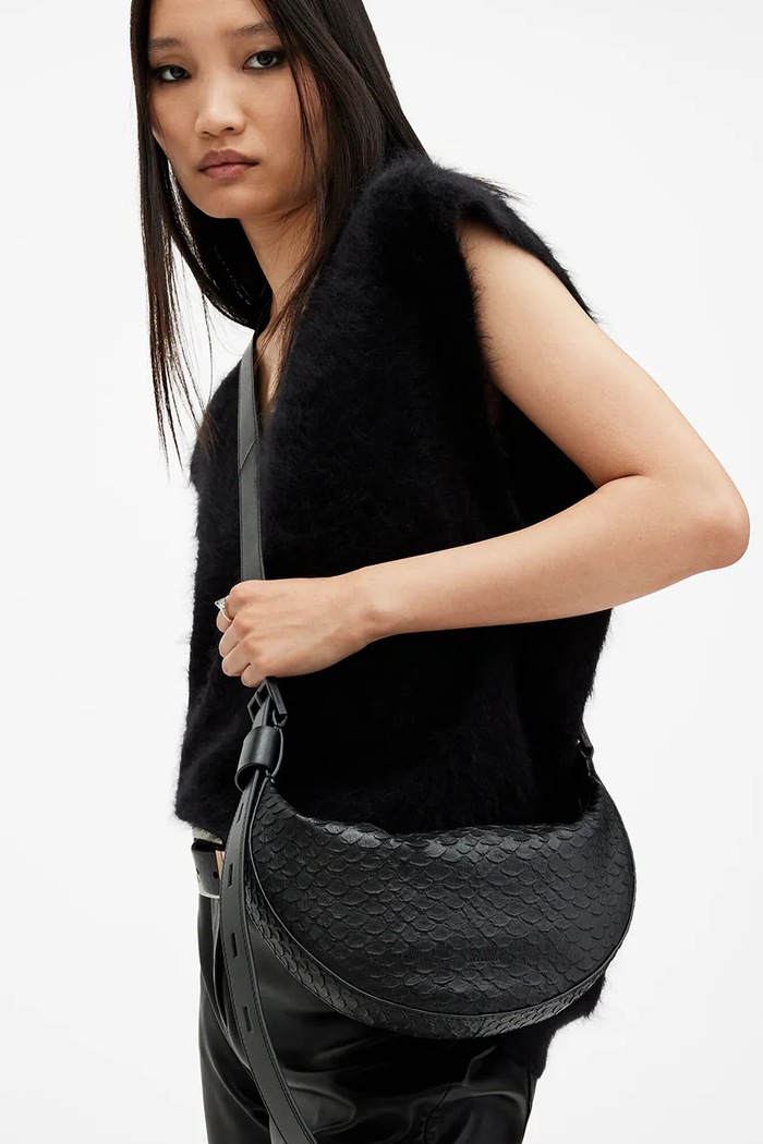 Kožená kabelka AllSaints HALFMOON SNAKE W387XB