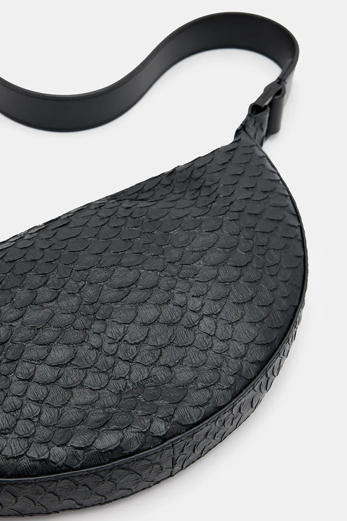 Kožená kabelka AllSaints HALFMOON SNAKE W387XB černá