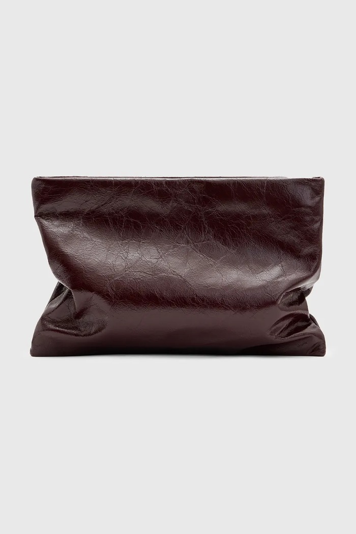 Кожен клъч AllSaints BETTINA CLUTCH гладка кожа бордо W393XB