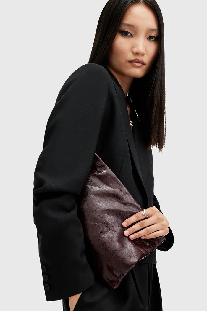Кожен клъч AllSaints BETTINA CLUTCH W393XB бордо