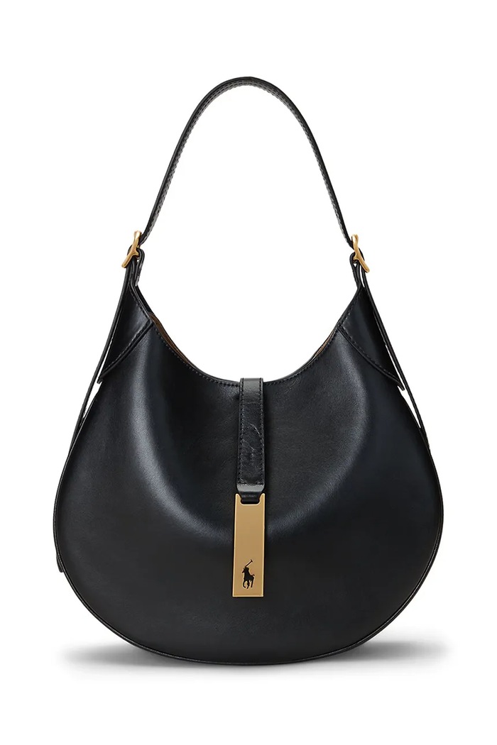 Polo Ralph Lauren Сумочка hobo для женщин из кожи гладкий чёрный 428944017