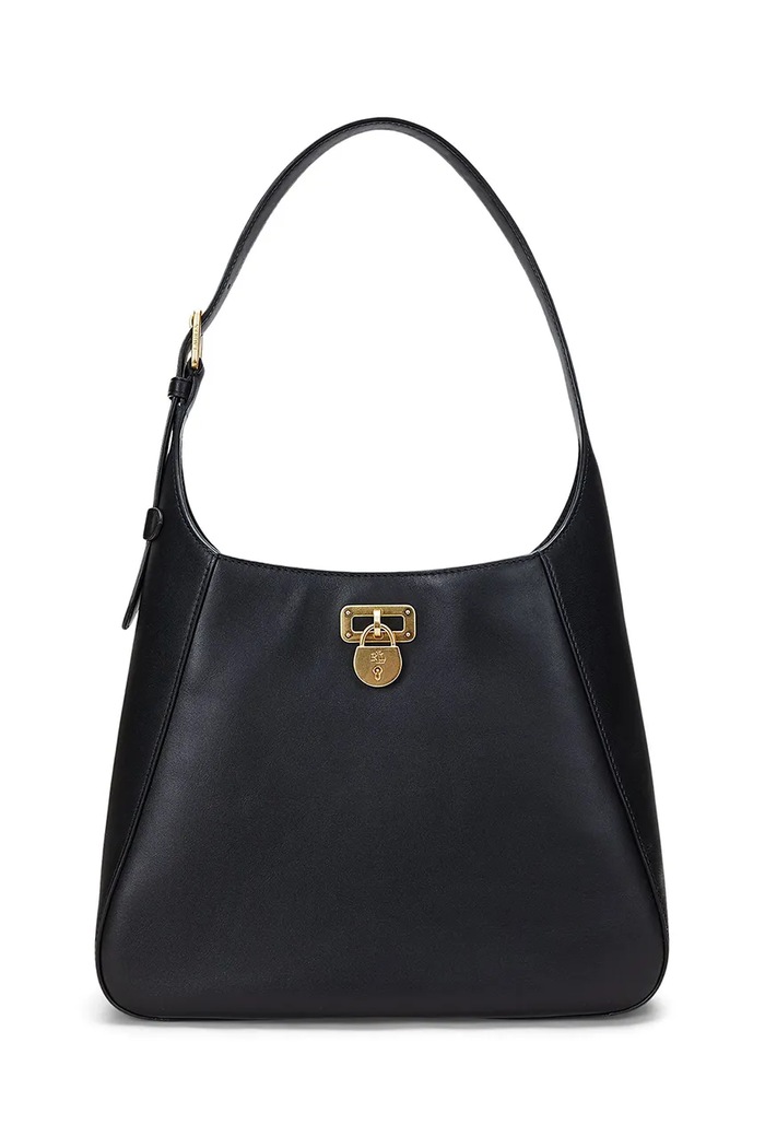 Kožená kabelka Lauren Ralph Lauren usňová koža čierna 431956790