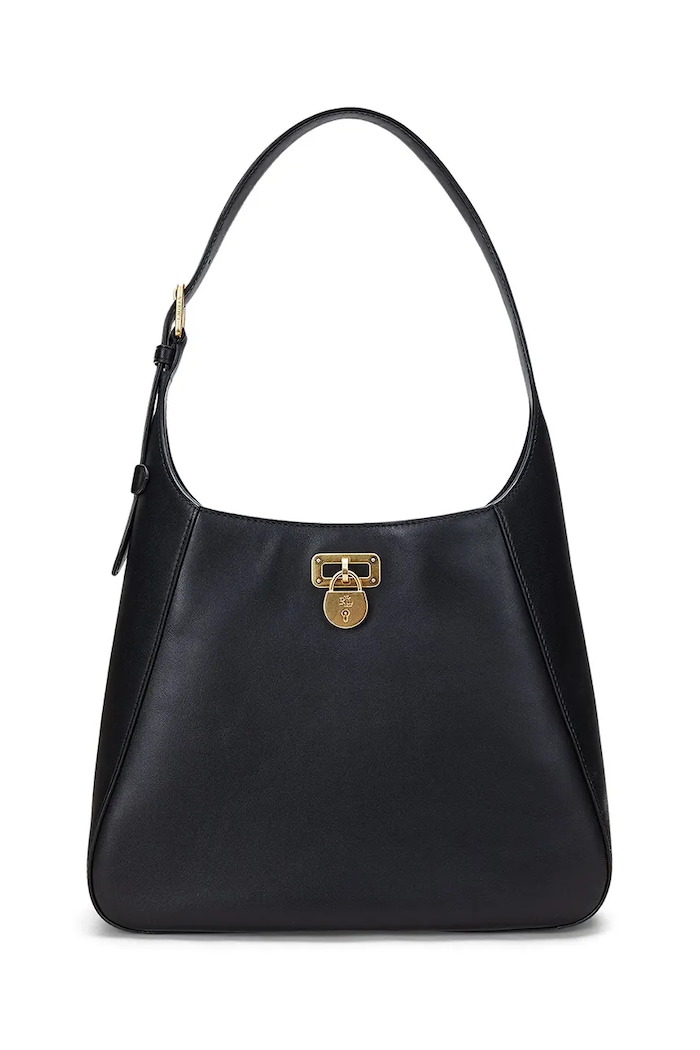 Kožená kabelka Lauren Ralph Lauren usňová koža čierna 431956790