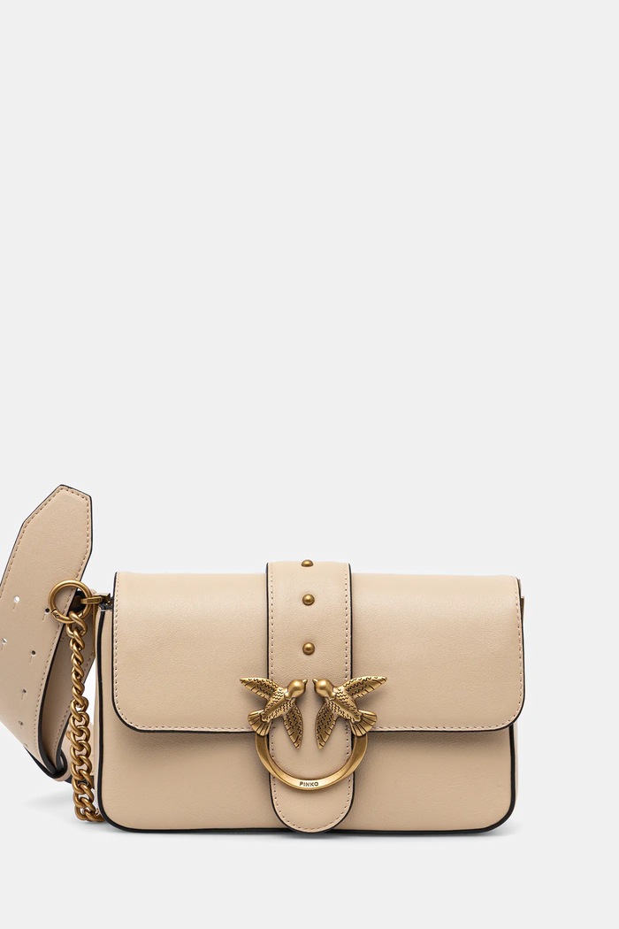 Pinko geantă crossbody din piele uni bej 104340.A0QO