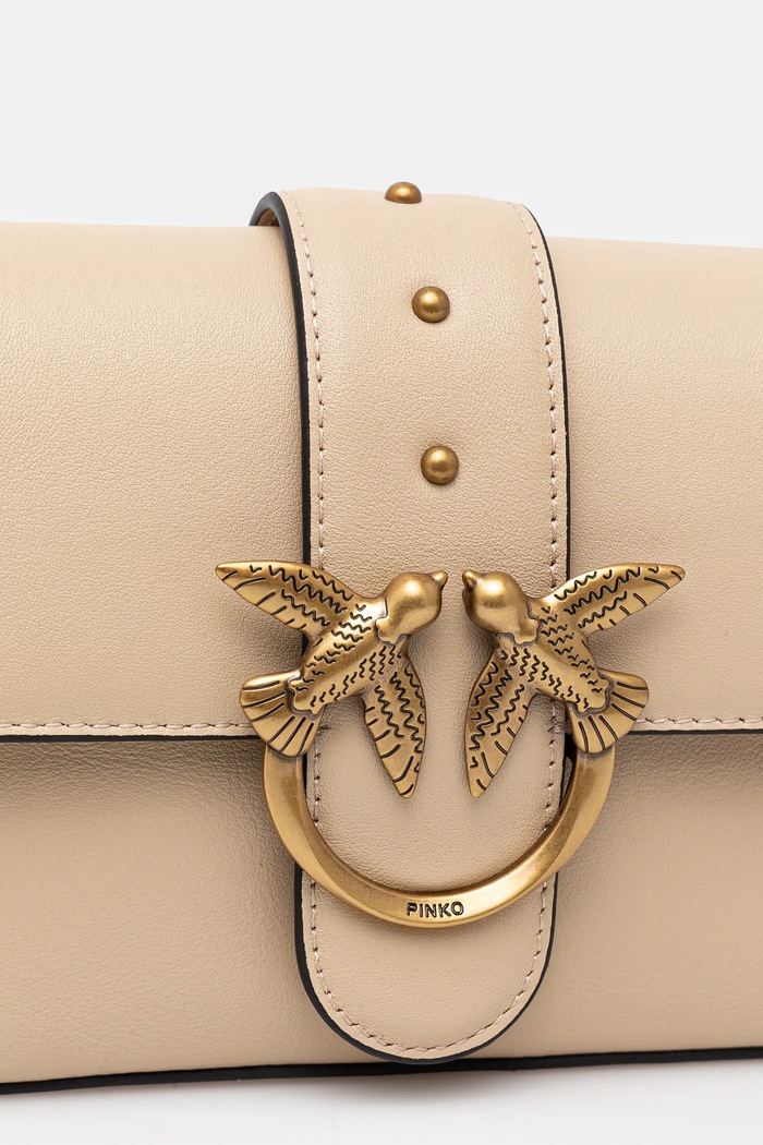Pinko geantă crossbody din piele bej 104340.A0QO