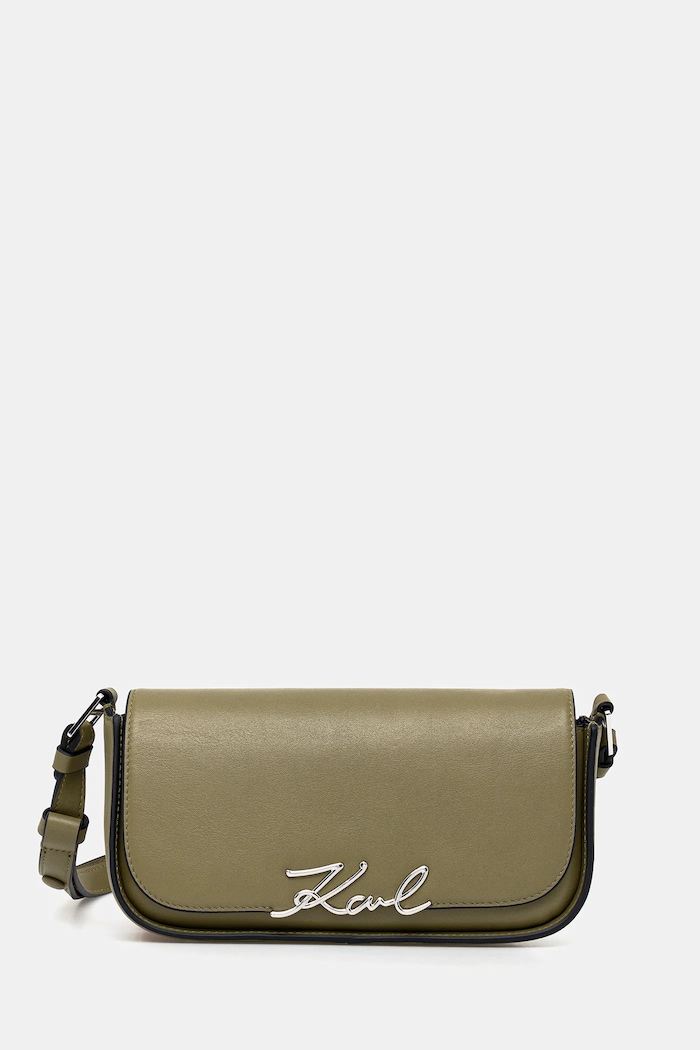 Karl Lagerfeld crossbody kabelka dámská kožená K/SIGNATURE přírodní kůže zelená A1W30039