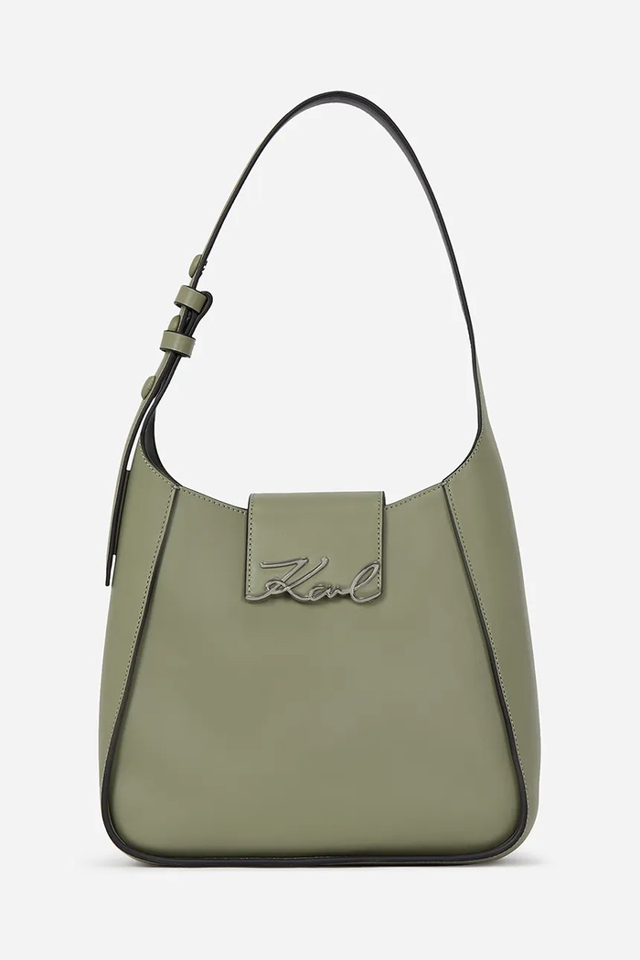 Kožená kabelka Karl Lagerfeld K/SIGNATURE přírodní kůže zelená A1W30434