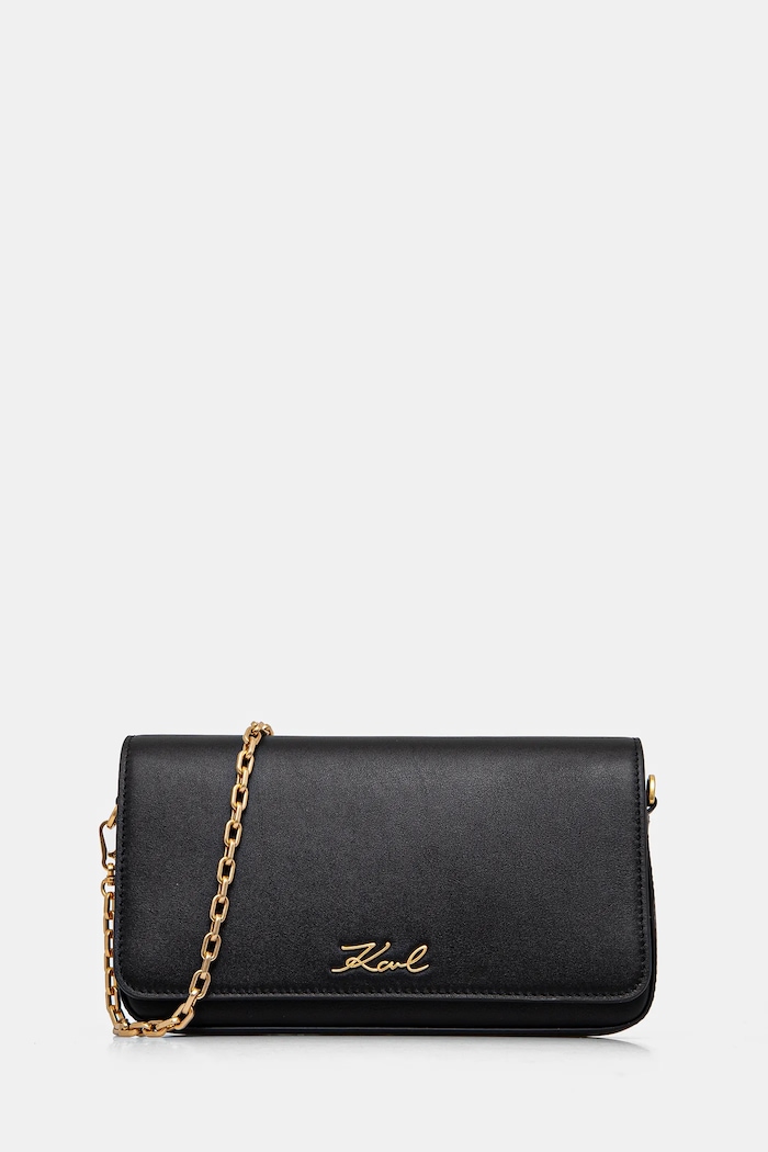 Δερμάτινη τσάντα Karl Lagerfeld λείο δέρμα μαύρο A1W32107