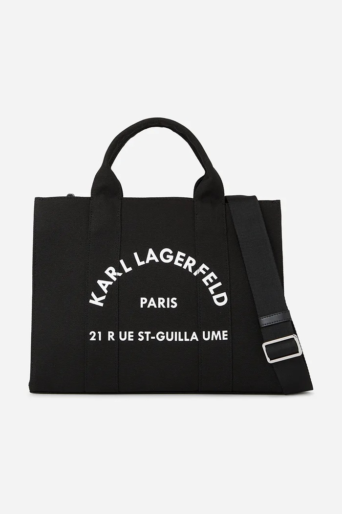 Karl Lagerfeld kabelka typu tote dámska bavlnená K/RSG potlač čierna A1W50010
